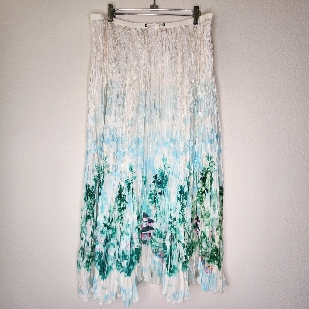 Vintage Tommy Bahama Island Palm Silk Pleated Travel Maxi Skirt L - Picture 2 of 7